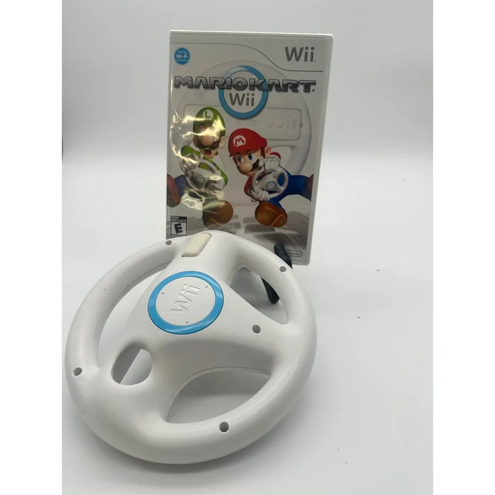 Nintendo Mario Kart Wii Game New Sealed with Authentic White Wii Wheel RVL-024